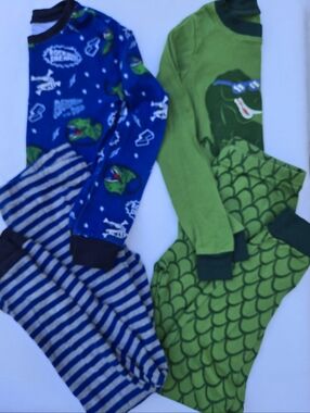Kids Green & Blue Dinosaur One-Piece Footie Pajamas